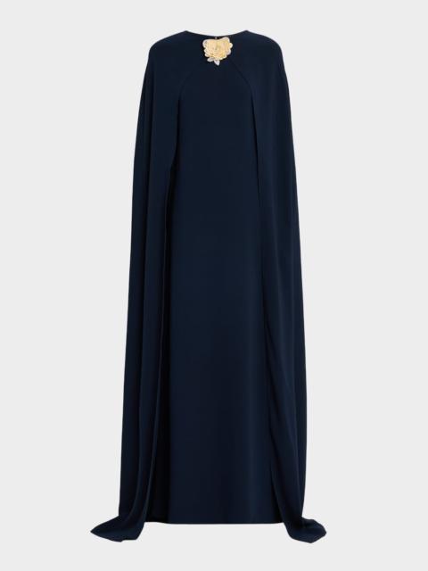 Oscar de la Renta Rose Applique Cape Gown