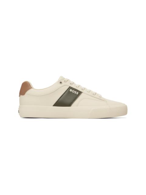 BOSS Off-White Plain & Grained Faux-Leather Sneakers