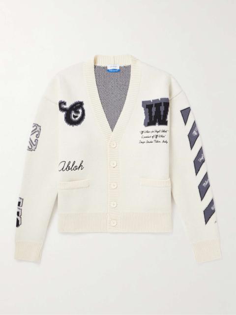 Off-White Varsity Embroidered Jacquard-Knit Wool-Blend Cardigan