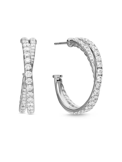 DAVID YURMAN Women's Pavé Crossover Hoop Earrings in 18K Gold with Diamonds, 24mm - White Gold