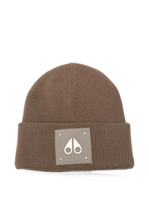 MOOSE KNUCKLES Moose Knuckles Logo-patch Ribbed-knit Beanie Hat