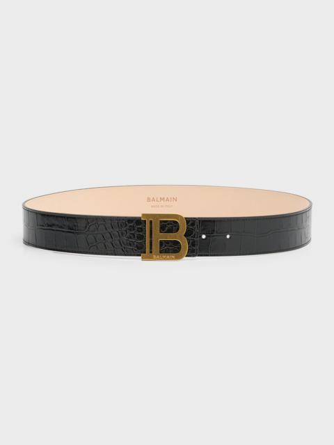 Balmain B Croc-Embossed Leather Was Belt