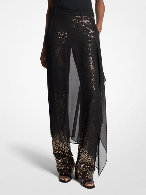 MICHAEL KORS COLLECTION Embellished Tissue Wool Crepe and Silk Voile Veiled Trousers