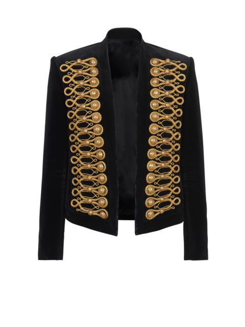 Balmain Velvet Brandenburg spencer jacket with golden embroidery