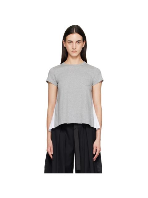 sacai Gray & White Cotton Poplin x Cotton Jersey T-shirt