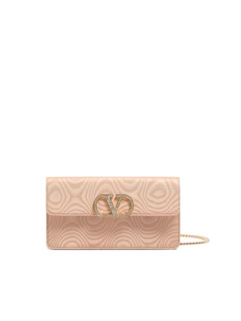 Valentino VLogo Signature chain wallet in Moiré fabric with jewel logo