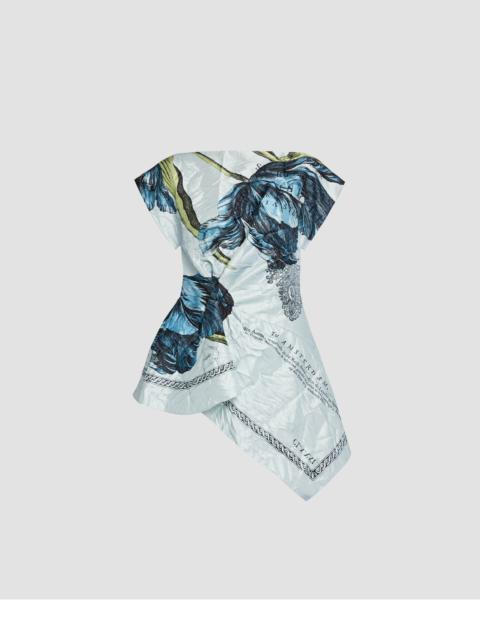 Erdem FLORAL PRINT TEXTURED SATIN SHORT SLEEVE BLOUSE