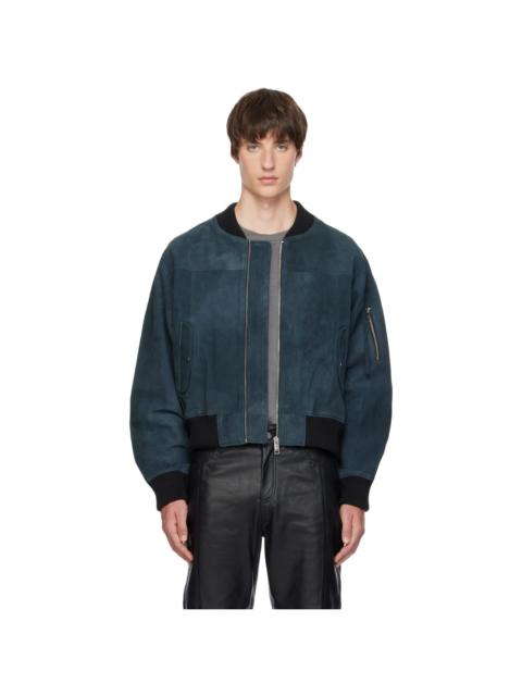 DEADWOOD Navy Bofinger Dark Panel Suede Bomber Jacket