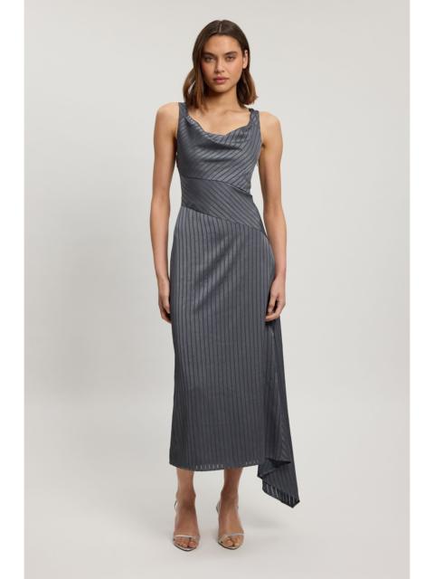 KAREN MILLEN Petite Hammered Satin With Cowl Neck Strappy Woven Maxi Dress