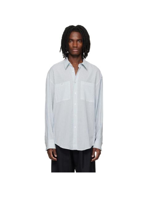Wooyoungmi Blue Stripe Back Logo Shirt