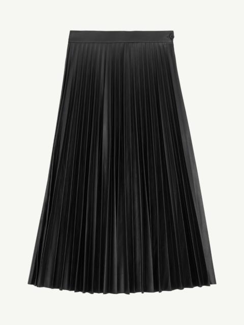 Pleated Faux Leather Midi Skirt