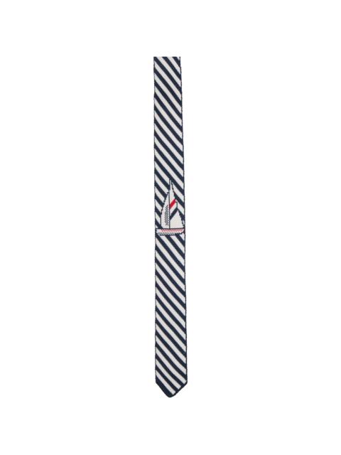 Thom Browne Navy & White Sail Boat Pin Stripe Jacquard Knit Tie