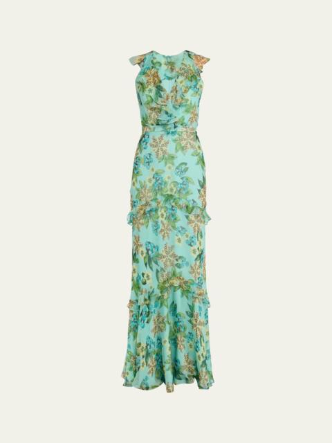 SALONI Rita Floral Sleeveless Ruffle Dress