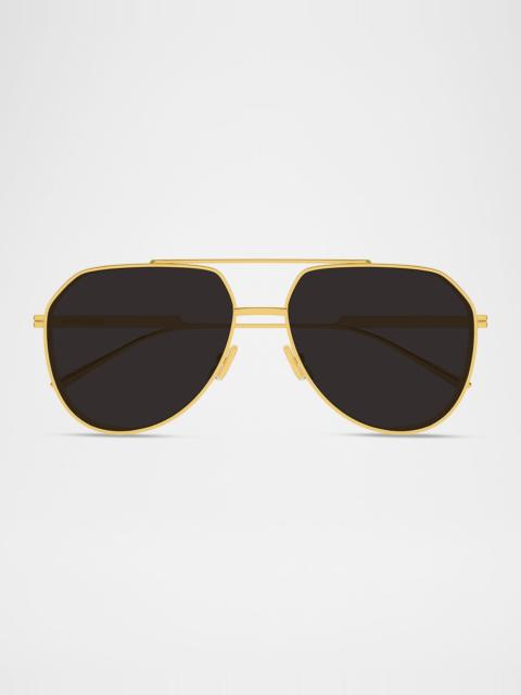 Bottega Veneta Men's BV1465S-001 Double-Bridge Metal Aviator Sunglasses