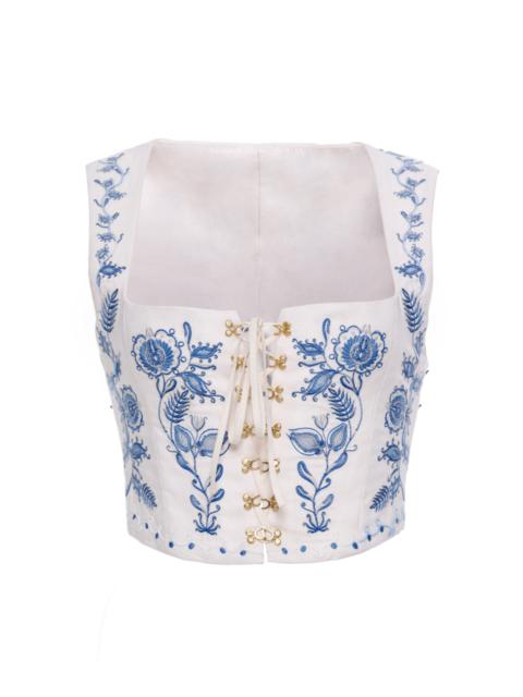 Agua by Agua Bendita Cornalina Embroidered Linen Corset white