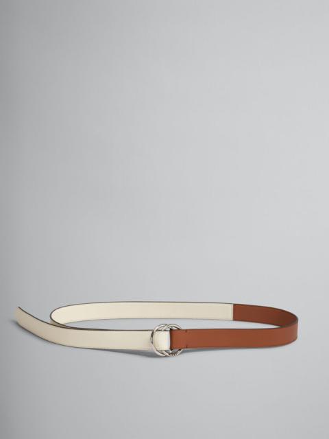 Marni BROWN AND CREAM LEATHER BELT WITH RING BUCKLE