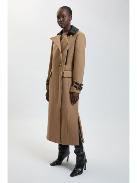KAREN MILLEN Wool PU Tipped Belted Midi Coat