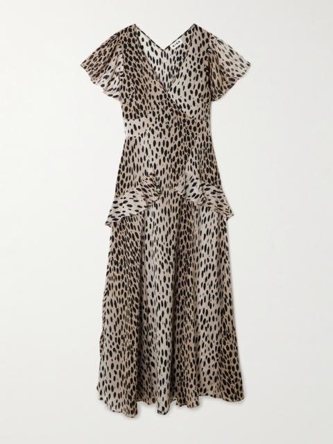 RIXO Evie Ruffled Leopard-print Silk-chiffon Midi Dress