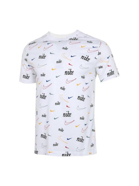 Men's Nike Full Print Logo Breathable Casual Round Neck Short Sleeve White T-Shirt DJ1392-100