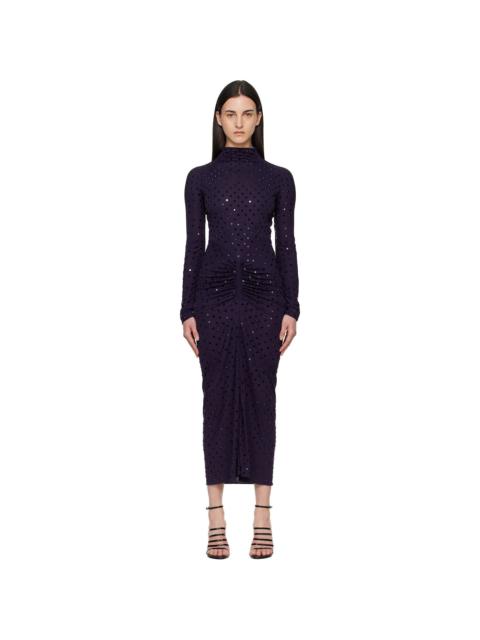 Alaïa Purple Draped Fluid Strass Jersey Maxi Dress