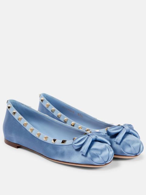 Rockstud satin ballet flats