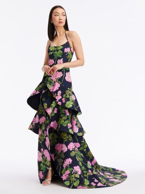 Oscar de la Renta RUFFLE GERANIUM FAILLE GOWN