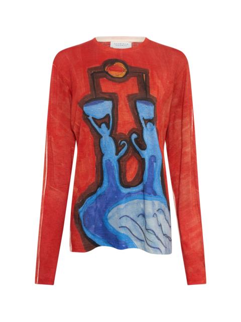 GABRIELA HEARST Isaro Long Sleeve T-shirt in Air Multi Printed Cashmere Jersey