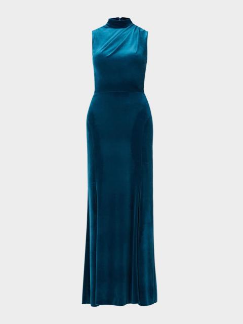 Shoshanna Lorelei Sleeveless Mock-Neck Velvet Gown
