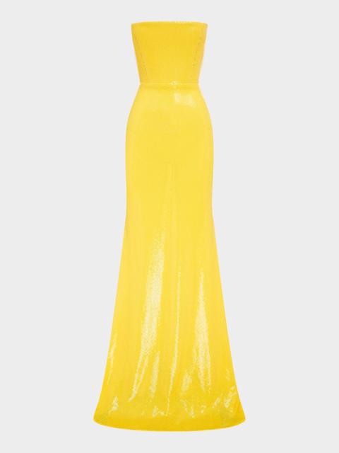 ALEX PERRY Strapless Sequined Mesh Trumpet Gown