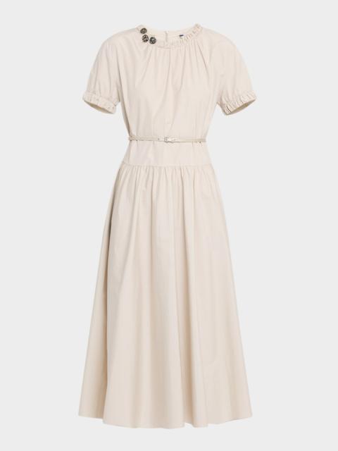Max Mara Terry Crystal Short-Sleeve Belted Midi Dress