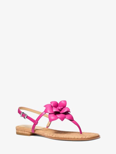 MICHAEL KORS Jacie Floral Embellished Leather T-Strap Sandal