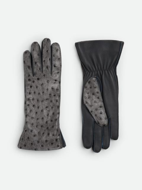 Ostrich-Effect Leather Gloves