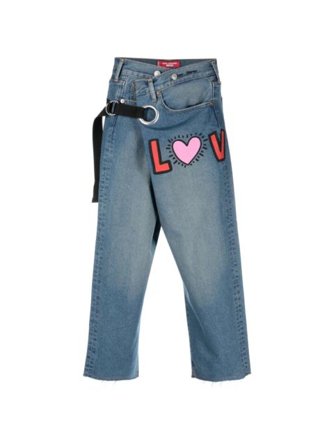Junya Watanabe MAN graphic-print cropped denim trousers