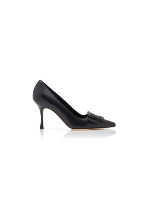 Black Nappa Leather Buckle Detail Pumps