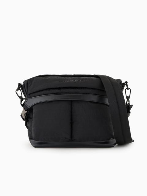 EMPORIO ARMANI Nylon shoulder bag with all-over jacquard logo lettering