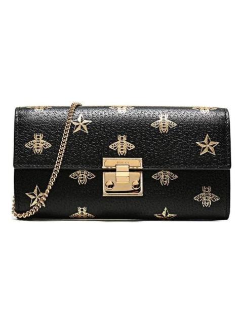 GUCCI (WMNS) Gucci Padlock Metallic Bee Star Printing Leather Chain Wallet Shoulder Bag Armpit Black Handb