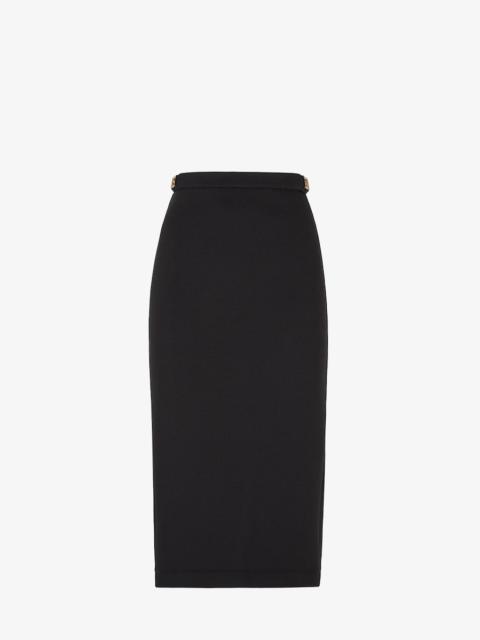 FENDI Fitted longuette skirt with central slit at the back. Zip fastening. Made of black piqué jersey. The