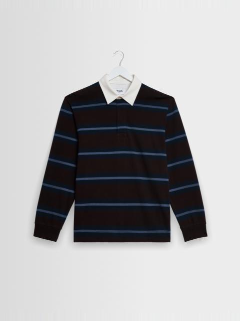 Wax London Rowhill - Brown And Blue Mirror Stripe Loopback Rugby Shirt