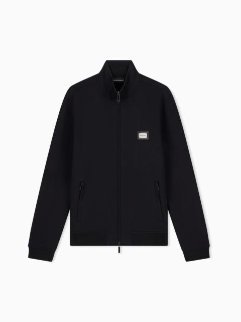 EMPORIO ARMANI FULL-ZIP SWEATSHIRT IN MODAL JERSEY WITH LOGO PLAQUE