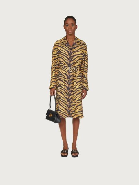 FERRAGAMO SILK BLEND TIGER PRINT TRENCH