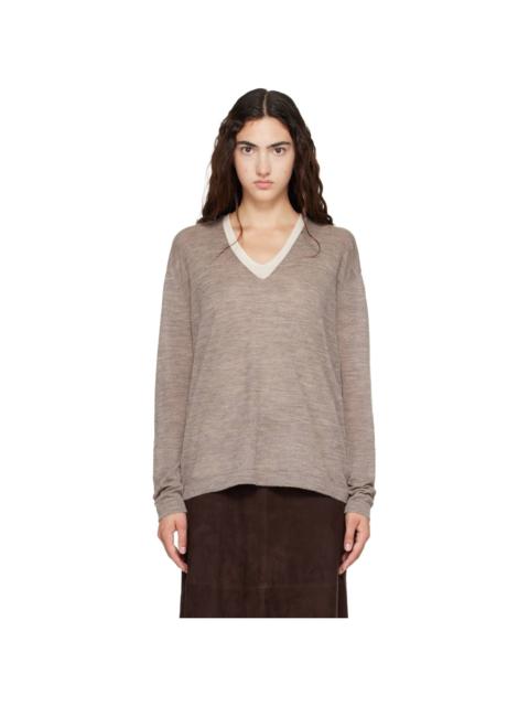 LAUREN MANOOGIAN Gray Fine Low V Neck Sweater