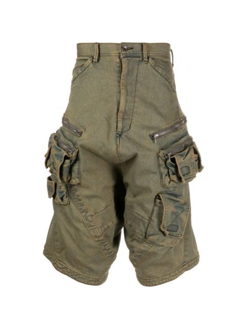 drop-crotch denim cargo shorts