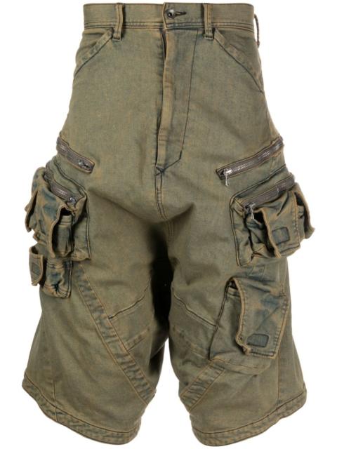 drop-crotch denim cargo shorts