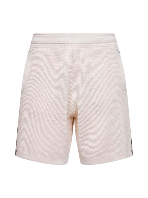 Burberry Beige cotton mesh shorts with Check trims