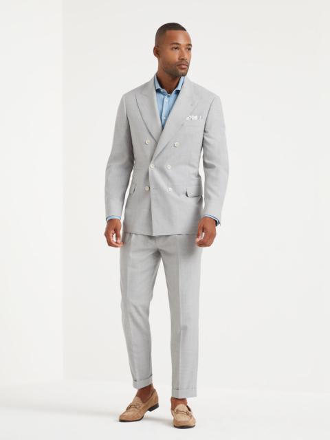 Brunello Cucinelli Natural comfort virgin wool fresco suit with one-and-a-half breasted jacket and pleated leisure fit 