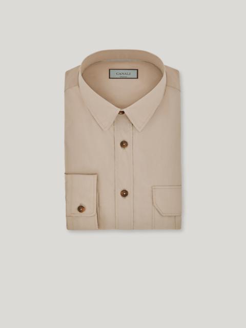 Canali CANALI NUVOLA BEIGE COTTON RELAXED-FIT SHIRT WITH CHEST POCKETS