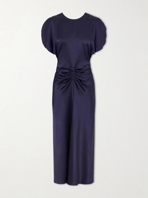 Victoria Beckham Bela Gathered Satin Midi Dress