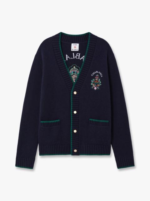 CASABLANCA Black Hotel Emblem Embroidered Wool Cardigan | Casablanca Paris