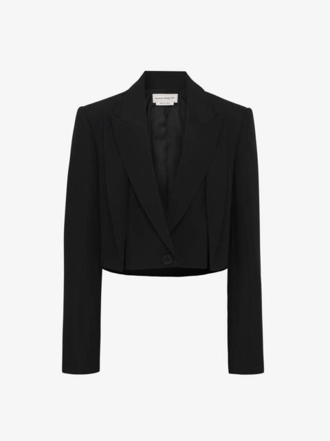 Women's Double Lapel Slashed Cropped Jacket in Black