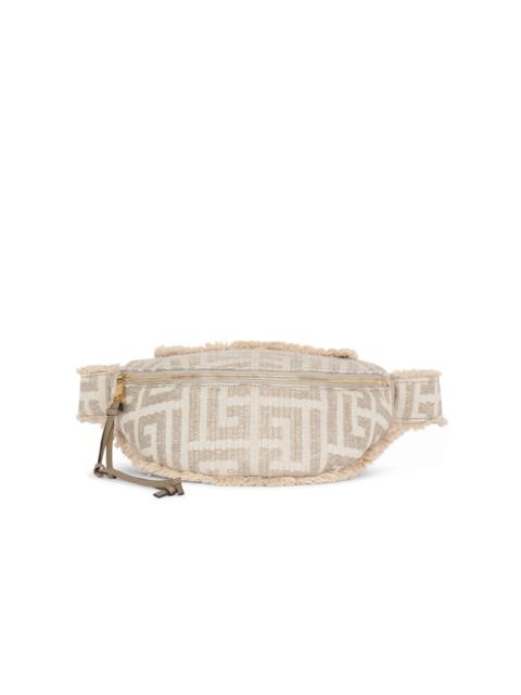 Balmain Monogrammed cotton raffia belt bag
